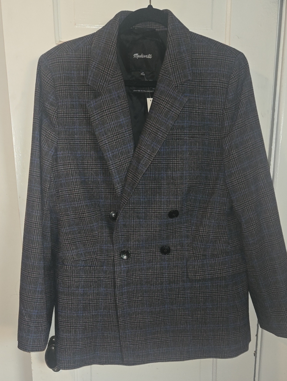Madewell Women's Rosedale Navy and Gray Plaid Double-Breasted Blazer